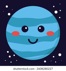 Cute vector illustration of the planet Neptune in cartoon style, perfect for kids’ educational materials or space-themed designs.