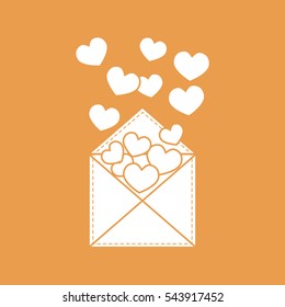 Cute vector illustration of postal envelope with hearts. Design for banner, flyer, poster or print. Greeting card Valentine's Day.