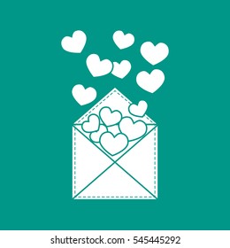 Cute vector illustration of postal envelope with hearts. Design for banner, flyer, poster or print. Greeting card Valentine's Day.