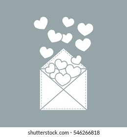 Cute vector illustration of postal envelope with hearts. Design for banner, flyer, poster or print. Greeting card Valentine's Day.