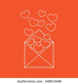 Cute vector illustration of postal envelope with hearts. Design for banner, flyer, poster or print. Greeting card Valentine's Day.