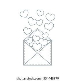Cute vector illustration of postal envelope with hearts. Design for banner, flyer, poster or print. Greeting card Valentine's Day.