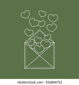 Cute vector illustration of postal envelope with hearts. Design for banner, flyer, poster or print. Greeting card Valentine's Day.