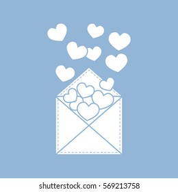 Cute vector illustration of postal envelope with hearts. Design for banner, flyer, poster or print. Greeting card Valentine's Day.