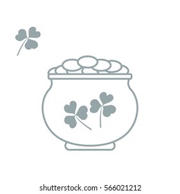 Cute vector illustration with pot with gold coins for St. Patrick's Day. Design for banner, poster or print. 