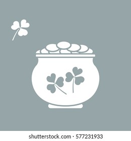 Cute vector illustration with pot with gold coins for St. Patrick's Day. Design for banner, poster or print. 