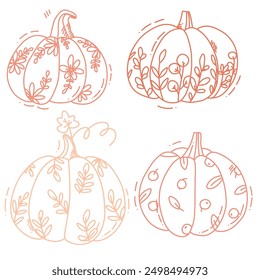 cute vector illustration of pumpkins with flowers and berries. art for print, fall cards, Thanksgiving holiday