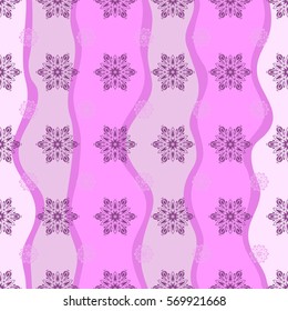 Cute vector illustration. Purple, pink and violet Christmas frame with abstract snowflakes and dots.