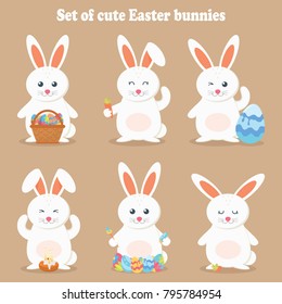 Cute vector illustration of a rabbit. Easter cartoon rabbit isolated on a brown background.