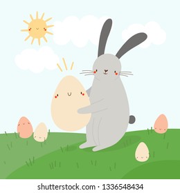 Cute vector illustration with Rabbit and Egg. Happy Easter background.