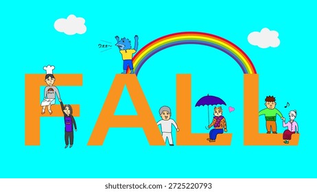 Linda Ilustración vectorial – Rainbow Bakery Tienda en tema de otoño