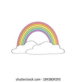 Cute vector illustration with rainbow and clouds on white background.