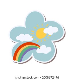 Cute vector illustration with rainbow, clouds, hearts and stars isolated on white background. Design for card, print, invitations, t-shirt