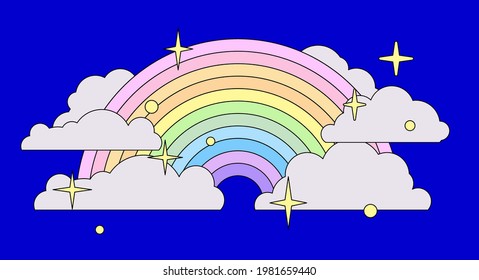 Cute vector illustration of rainbows and clouds.