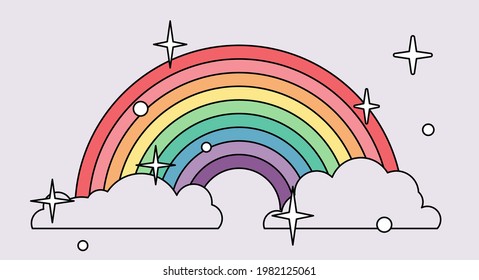 Cute vector illustration of rainbows and clouds.