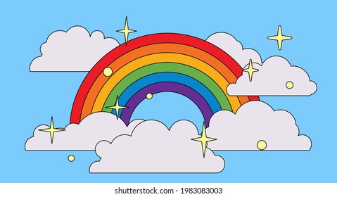 Cute vector illustration of rainbows and clouds.