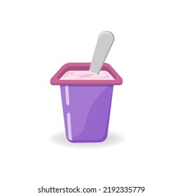 Cute vector illustration of a ready to eat  yogurt with spoon, vector