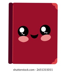 Jolie illustration vectorielle d'un livre rouge avec un visage kawaii et des joues roses. Idéal pour les dessins d'enfants, les projets scolaires, les campagnes de lecture ou la décoration des classes d'automne.