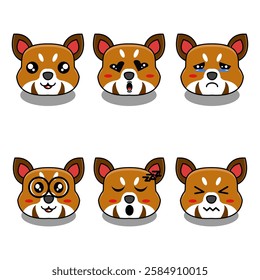 cute vector illustration of a red panda cartoon mascot bundle with various facial expressions