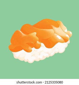 Cute Vector Illustration of Round Clam sushi or Aoyagi Nigiri for Japanese Restaurant menus, stickers, icons, isolated on green background