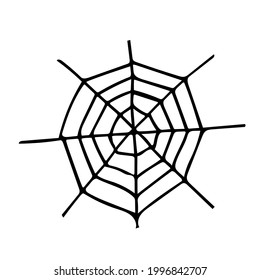 Cute vector illustration of a round spider web. Hand-drawn sketch elements for Halloween design, greetings, invitations, advertising, prints.