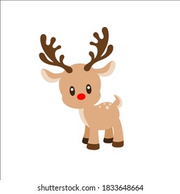 Cute Vector Illustration of Rudolph on White