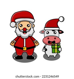 cute vector illustration of santa and cow mascot