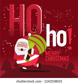 Cute vector illustration of Santa delivering gifts. Wishing Merry Christmas.