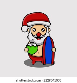 cute vector illustration of santa mascot on the beach