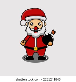 cute vector illustration of santa mascot holding a bomb