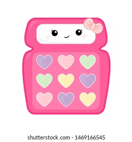 Cute vector illustration of a school calculator for children. Girl pink calculator isolated on white background