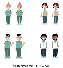 cute vector illustration set flat doctors nurses 