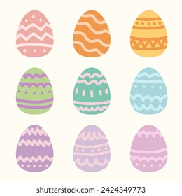 Cute vector illustration set of hand drawn easter eggs.Design elements for holiday cards. Easter pastel collection with different texture.