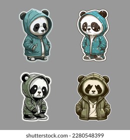 A Cute Vector Illustration Set of Pandas Wearing Hoodie