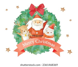 
Cute vector illustration set of Santa Claus and Christmas painted in watercolor