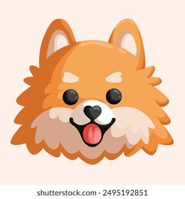 Nette Vektorillustration eines Shiba Inu Kopfes mit leuchtenden Augen und einem freundlichen Ausdruck. Perfekt für Designs zu Haustieren, Medien für Kinder und Social Media-Inhalte.