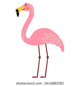 Cute vector illustration in a simple childish style. Cute flamingo on white background. Safari animals 