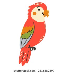 Cute vector illustration in a simple childish style. Cute parrot on white background. Safari animals 
