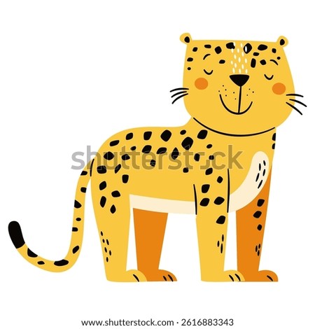 Cute vector illustration in a simple childish style. Cute cheetah on white background. Safari animals 