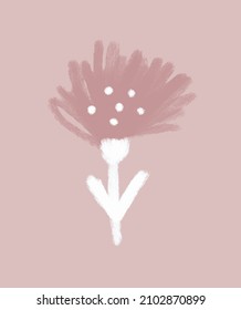 Ilustración vectorial con un sencillo estilo de cañón dibujado flor aislada en un fondo rosa turbio y claro. Estilo de pintura al óleo Impresión con Flor de resplandor abstracta ideal para arte de pared, tarjeta, afiche.