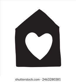 Bonita Ilustración vectorial. dibujo de estilo garabato simple. hogar y corazón. símbolo de autoaislamiento, quedarse en casa. dulce ícono de casa, hogar favorito. bienes raíces, agente inmobiliario.