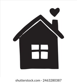 Bonita Ilustración vectorial. dibujo de estilo garabato simple. hogar y corazón. símbolo de autoaislamiento, quedarse en casa. dulce ícono de casa, hogar favorito. bienes raíces, agente inmobiliario.