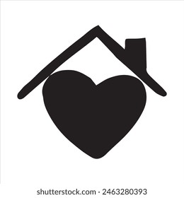 Bonita Ilustración vectorial. dibujo de estilo garabato simple. hogar y corazón. símbolo de autoaislamiento, quedarse en casa. dulce ícono de casa, hogar favorito. bienes raíces, agente inmobiliario.