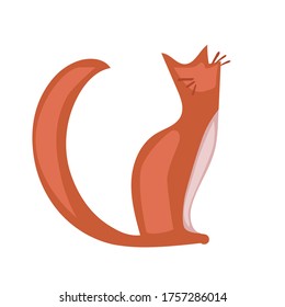 Cute vector illustration with sitting red cat.
Cartoon flat style. Simple logo, design charater. Animal portrait.