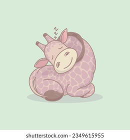 A Cute Vector Illustration of a Sleep Giraffe. Suitable for product with zoo concept, cute concept, kids product, sticker, greeting card, baby shower concept, birthday card, postcard, etc