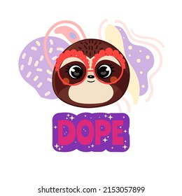 Cute vector illustration of a cute sloth character. Cartoon character for kids, toddlers and babies fashion. Idea for t-shirt design.