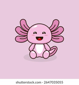 Ilustração vetor bonito de um axolote sorridente rindo alegremente com você.