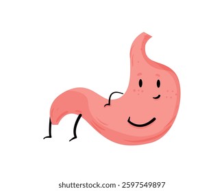 Cute vector illustration of a smiling and relaxed stomach character lying down in a friendly pose.