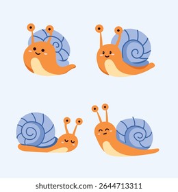 Cute vector illustration of a snail set for elements, sticker and clipart