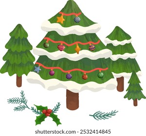 cute vector illustration of snowy Christmas decoration asset